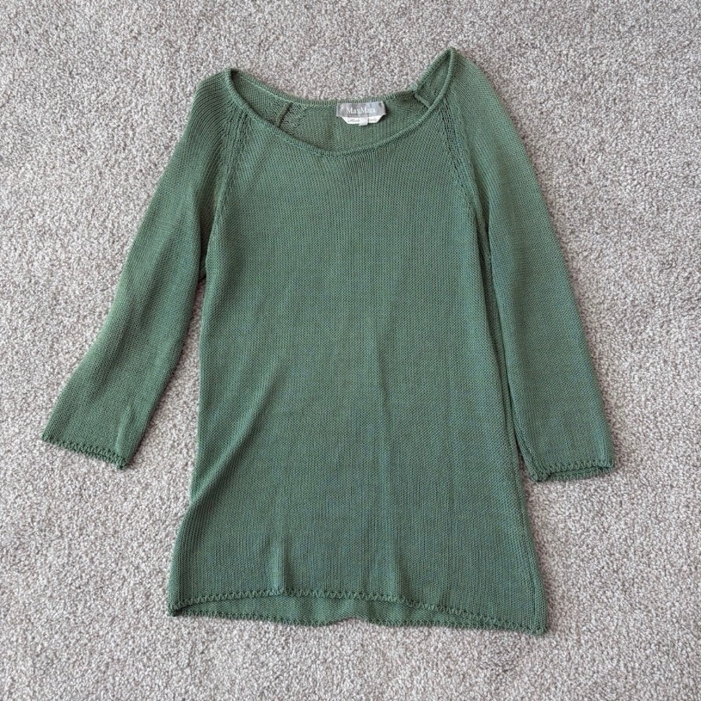 Max Mara Boatneck Sweater Size Small Green Knitting Yarn Italy Beach‎ Coastal